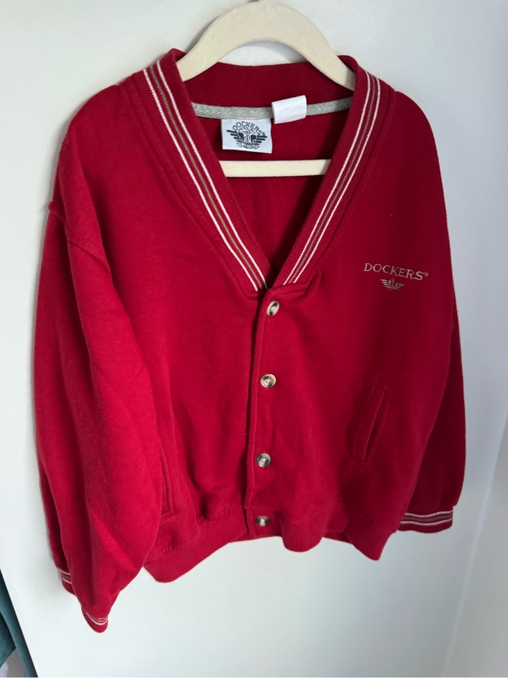 Dockers Vintage Boys Button Up Red Cardigan Size 7Y